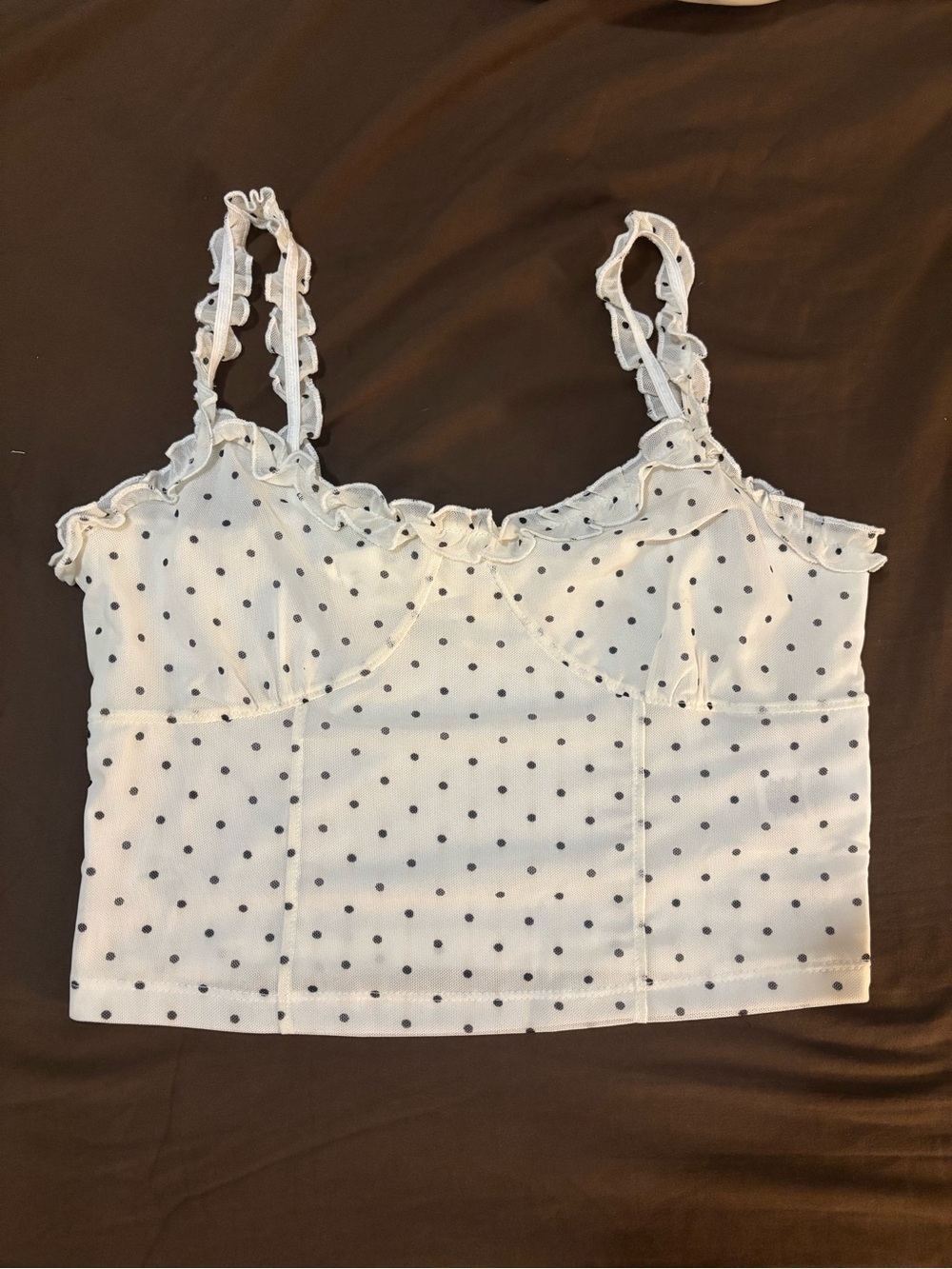 Aeropostale White Polka Dot Ruffle Cami